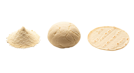 Corn flour, dough, and tortilla isolated on transparent background