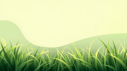 Minimalist Digital Illustration of Tall Green Grass with Gradient Landscape Background