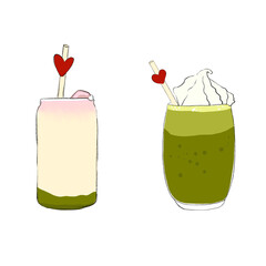 Hand drawn Matcha tea stickers set