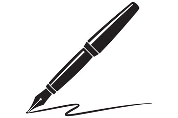 Black pen silhouette icon isolated on white background for office, writing, or education concept vector illustration"
