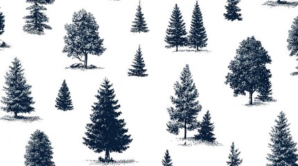 Fototapeta premium A collection of diverse trees on a white backdrop with a monochromatic illustration of the same tree