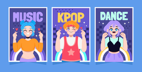 Flat Modern Visuals for Fandom and Kpop Culture Vertical Cards
