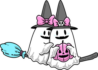 Halloween Ghosts with Halloween Pumpkin Doodle Cartoon