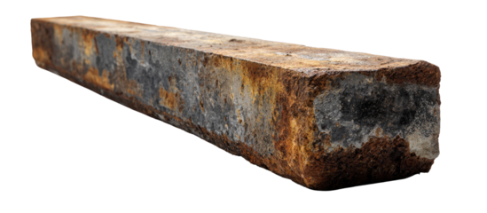 Rusty, rectangular metal bar, angled view