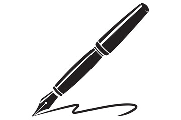 Black pen silhouette icon isolated on white background for office, writing, or education concept vector illustration"
