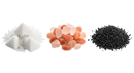Three types of salt isolated on transparent background