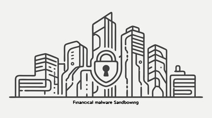 Obraz premium Cyber City Shield: Conceptual illustration of urban architecture intertwined with digital security, symbolizing the protection of infrastructure and data from cyber threats. 
