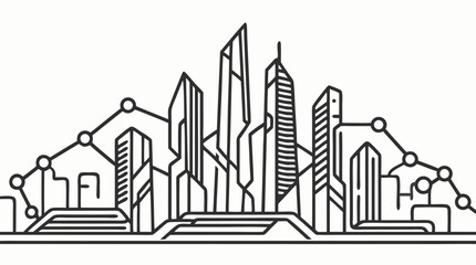 Abstract Cityscape Silhouette: A modern cityscape silhouette of towering skyscrapers, connected by an abstract network of lines and dots.