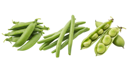 Green beans and broad beans isolated on transparent background