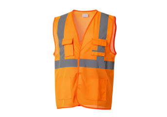 Bright Orange Safety Vest with Reflective Stripes Enhanced Visibility for Workers isolated on transparent background