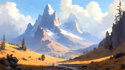 Majestic Mountain Landscape with Seasonal Light and Natural Detail