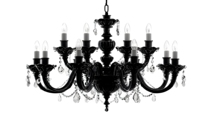Haunted chandelier silhouette, isolated on white background