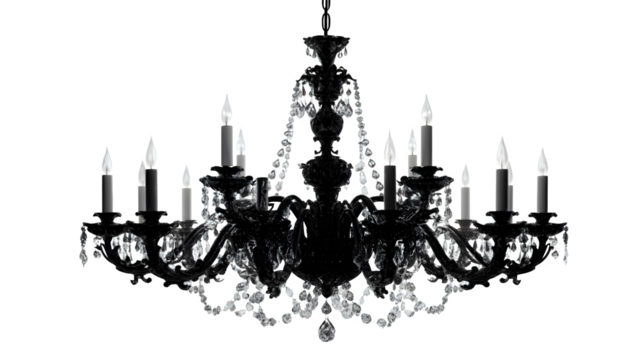 Haunted chandelier silhouette, isolated on white background