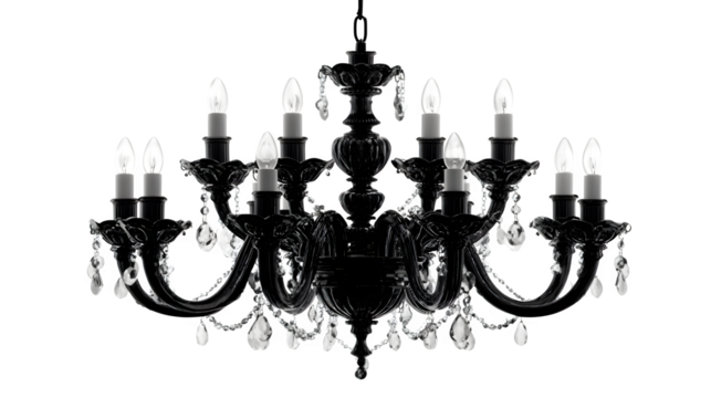 Haunted chandelier silhouette, isolated on white background
