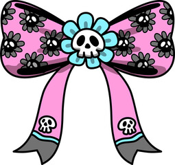 Halloween Skull and Floral Bow Doodle Cartoon