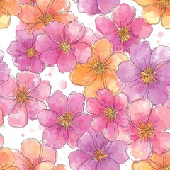 Elegant Floral Pattern With Watercolor Effect In Pastel Colors Design Illustration