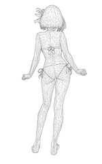 A wireframe sketch of a girl in a bikini, featuring clean lines and minimalist design.