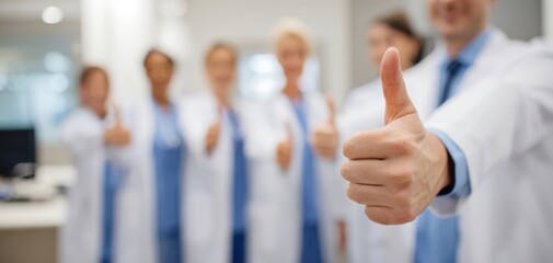 The Medical Team Giving Thumbs Up Gesture Showing Confidence And Compassion In Hospital
