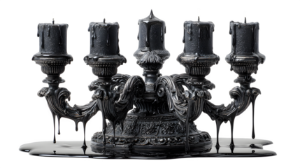 Gothic candelabra with dripping wax, isolated on white background