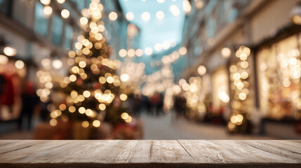 Christmas background with blurry Christmas city