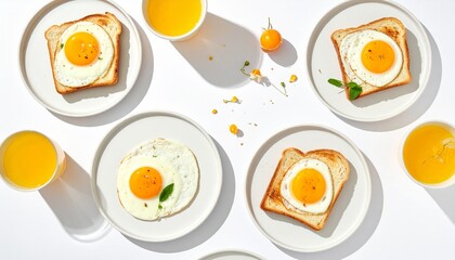 Modern Breakfast Flat Lay with Fried Eggs, Toast, and Orange Juice