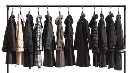 Row of coats on a metal rack