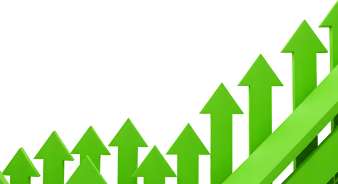 Ascending Arrow: An uplifting visual of green arrows pointing skyward, symbolizing growth, progress, and positive momentum. Perfect for illustrating business success and development. 