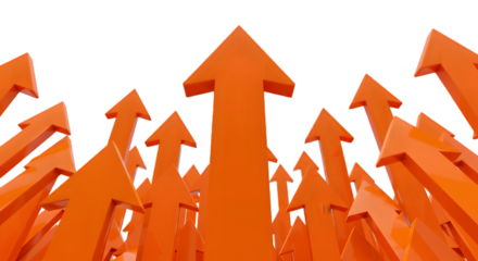 Ascending Arrows: A multitude of orange arrows, a visual representation of upward momentum and progress, rise with a determined trajectory. These arrows communicate growth, ambition.
