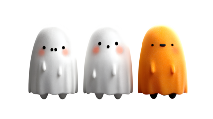 Trio of ghost characters in cute style, isolated on white background