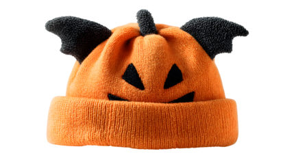 Pumpkin hat with bat ears, isolated on white background