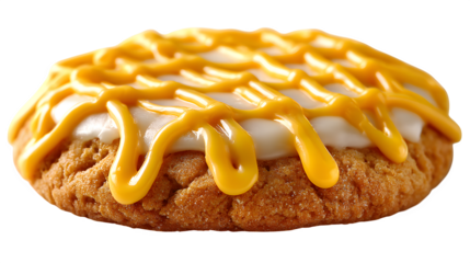 Pumpkin cookie with orange icing, isolated on white background