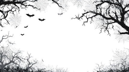 Simple bat and spider web clean frame, isolated on white background