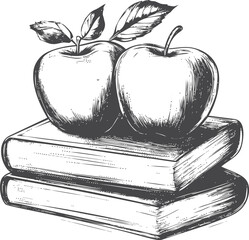 Fruit vector sketch hand drawn line art in nature, vintage apples and books engraving — stock vector