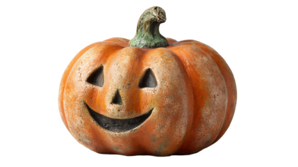 Jack-o-lantern with flickering orange light and realistic texture, isolated on white background