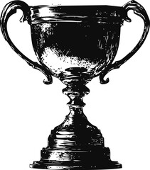 Trophy vector sketch hand drawn line art in isolated, vintage trophy cup black and white — stock vector