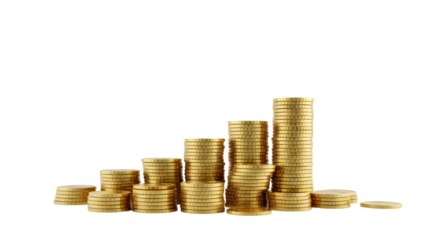 Ascending Currency: A collection of gold coins are artfully arranged in ascending order, illustrating financial growth, investment, and prosperity.