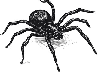 Spider vector sketch hand drawn line art in nature, black spider engraving style illustration — stock vector