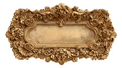 Gothic golden frame with intricate floral details, isolated on white background