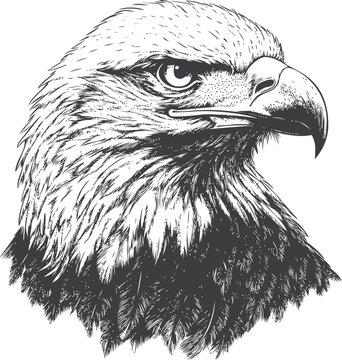 Bald vector sketch hand drawn line art in nature, bald eagle head detailed black &mdash; stock vector