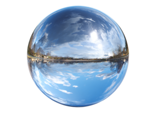  Round Glass Sphere Showing Reflections, Isolated, White Background PNG