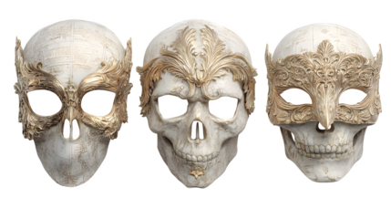 Set of 3 skeleton masks, isolated on white background