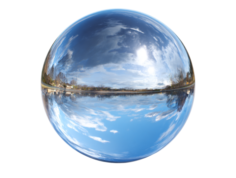  Round Glass Sphere Showing Reflections, Isolated, White Background PNG