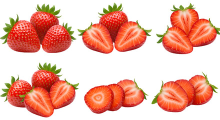 Strawberry Sensation: a vibrant and delectable display, showcasing the irresistible appeal of fresh strawberries, both whole and artfully sliced to reveal their juicy, red flesh. 