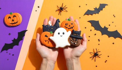 Hands holding Halloween cookies