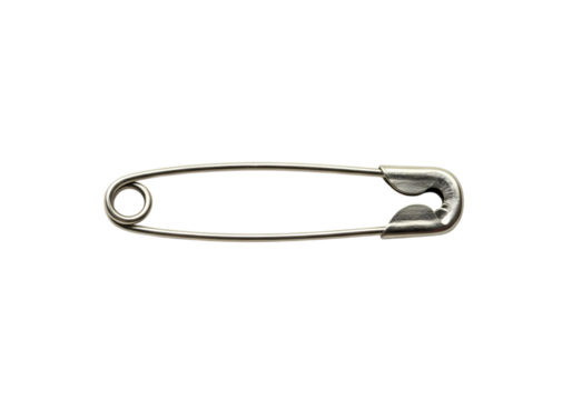 Safety Pin Closeup Product Photography Metal Clasp Detail isolated on transparent background