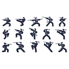 Ninja warriors in action poses, ready for combat and stealth.