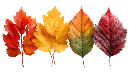 Fototapeta premium Collection of 4 autumn leaf clusters, isolated on white background