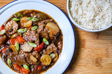 Classic Chinese Style Beef and Black Bean Meal With Boiled White Rice