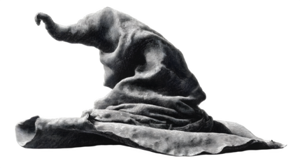 Minimal line art witch hat with curled tip isolated on white background