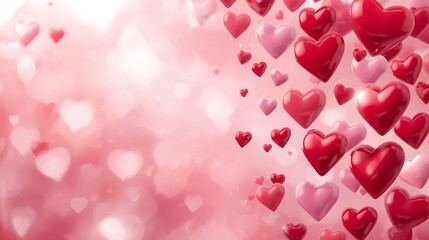 Obraz premium Romantic Red and Pink 3D Hearts Floating on Soft Bokeh Background; Valentine's Day, Love, Romance Concept